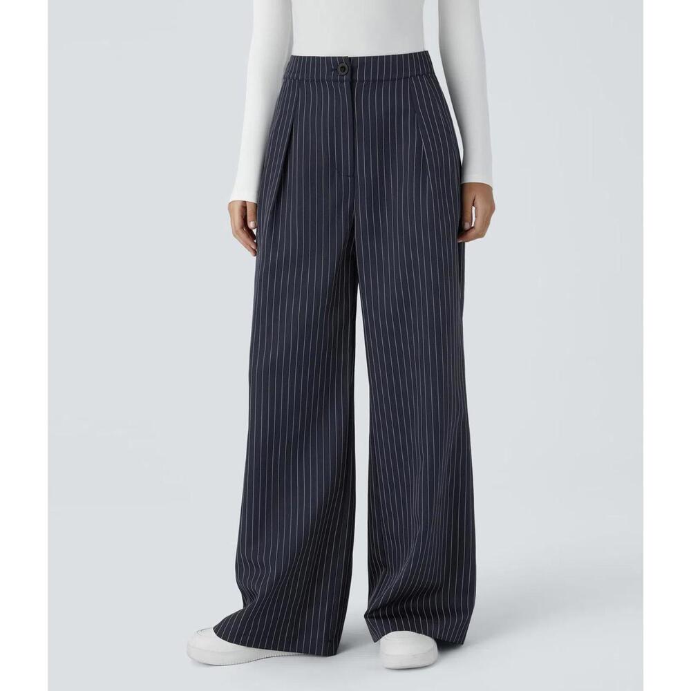 NWT Halara High Waisted Zipper Pocket Wide Leg Striped Work Pants Size M.  #9